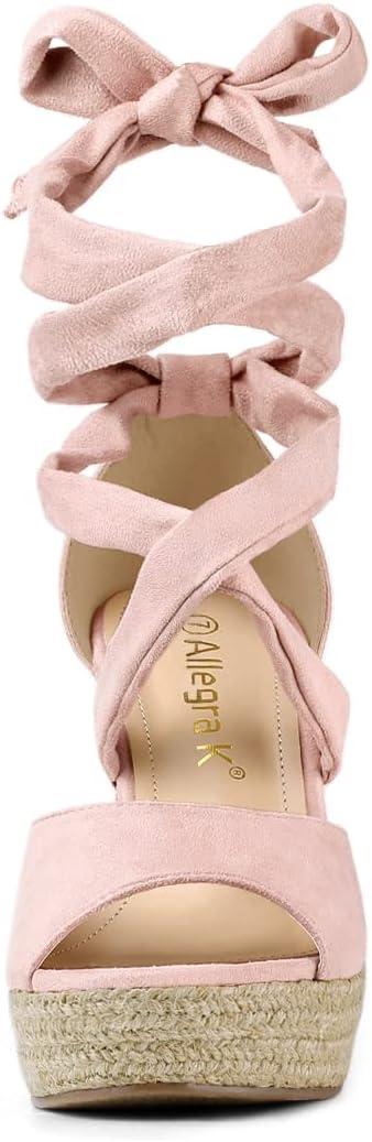 imageAllegra K Womens Lace Up Espadrilles Platform Platform Wedges SandalsLight Pink