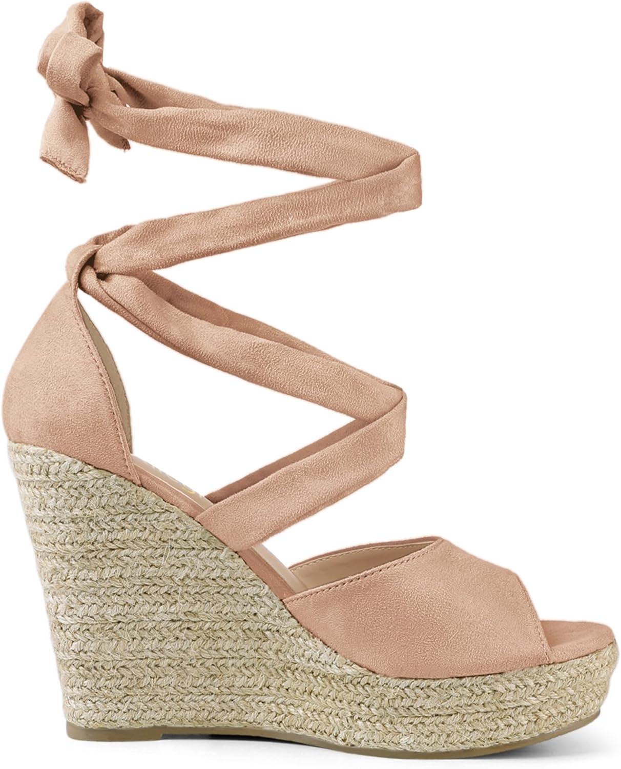 imageAllegra K Womens Lace Up Espadrilles Platform Platform Wedges SandalsNude