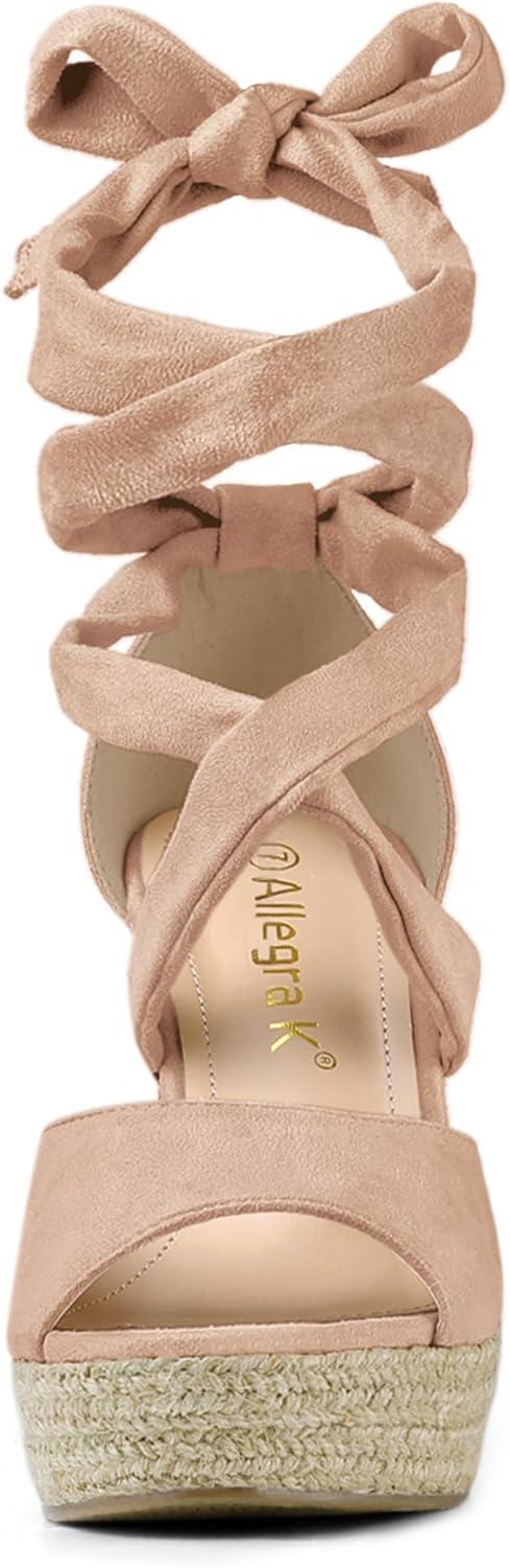 imageAllegra K Womens Lace Up Espadrilles Platform Platform Wedges SandalsNude