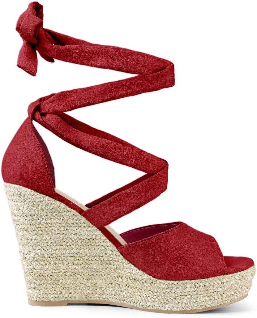 imageAllegra K Womens Lace Up Espadrilles Platform Platform Wedges SandalsRed