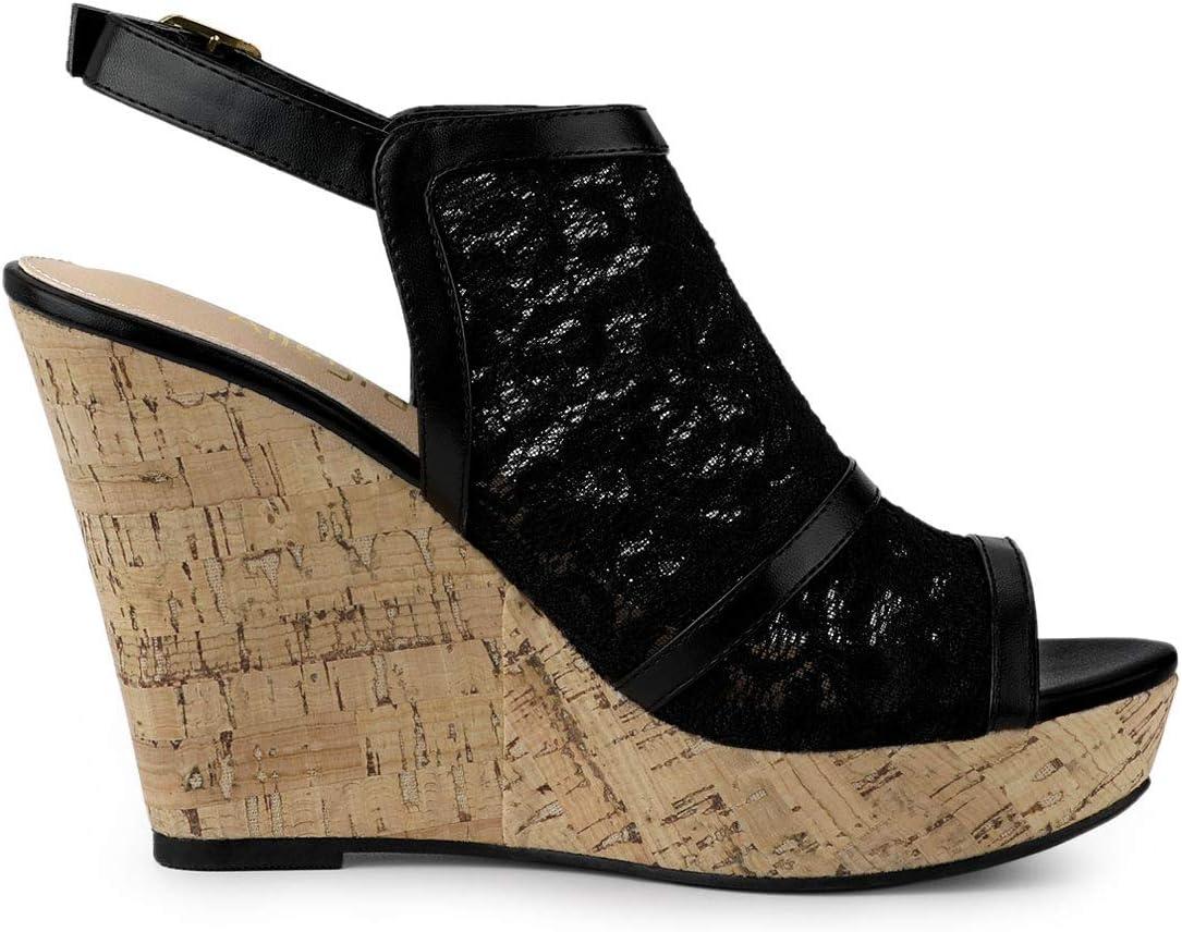 imageAllegra K Womens Open Toe Platform Heel Lace Wedges SandalsBlack