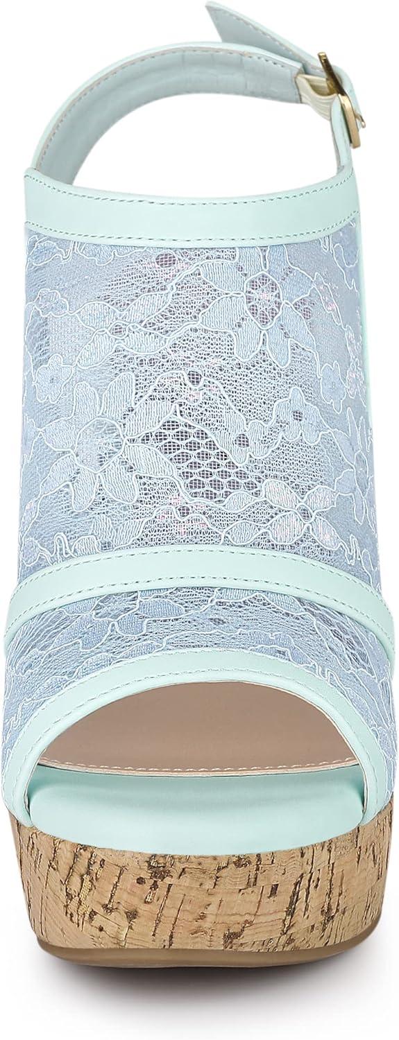 imageAllegra K Womens Open Toe Platform Heel Lace Wedges SandalsBlue Flower
