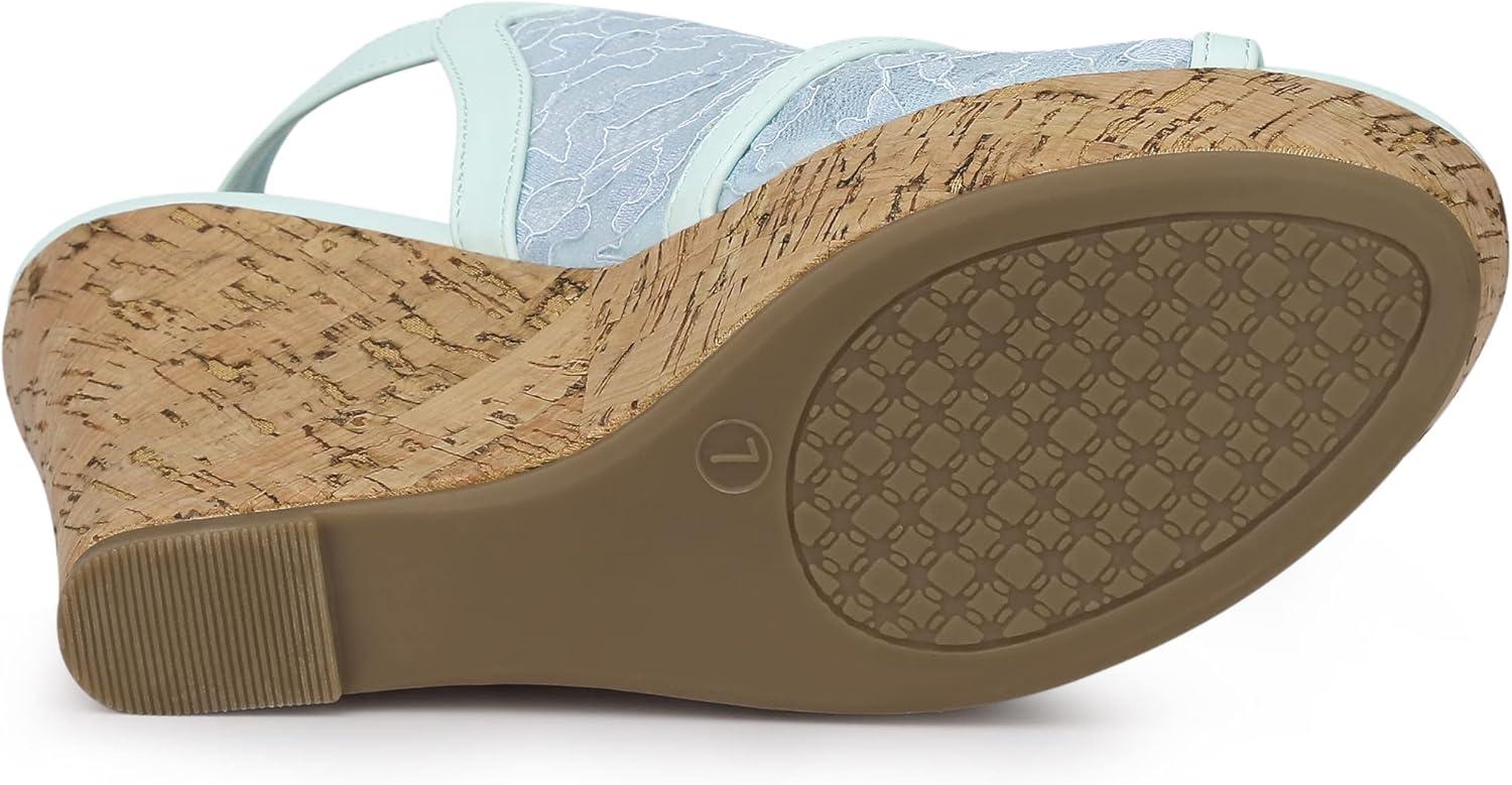 imageAllegra K Womens Open Toe Platform Heel Lace Wedges SandalsBlue Flower