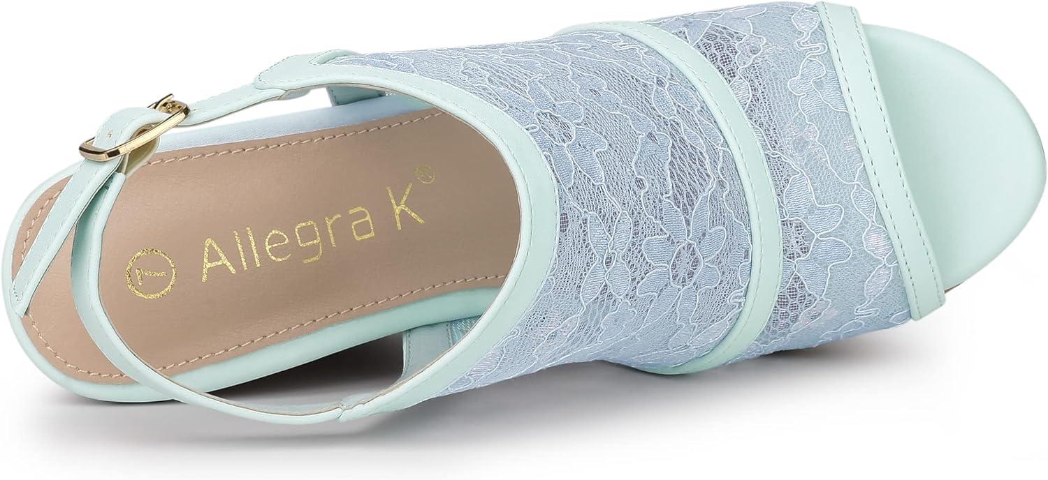 imageAllegra K Womens Open Toe Platform Heel Lace Wedges SandalsBlue Flower