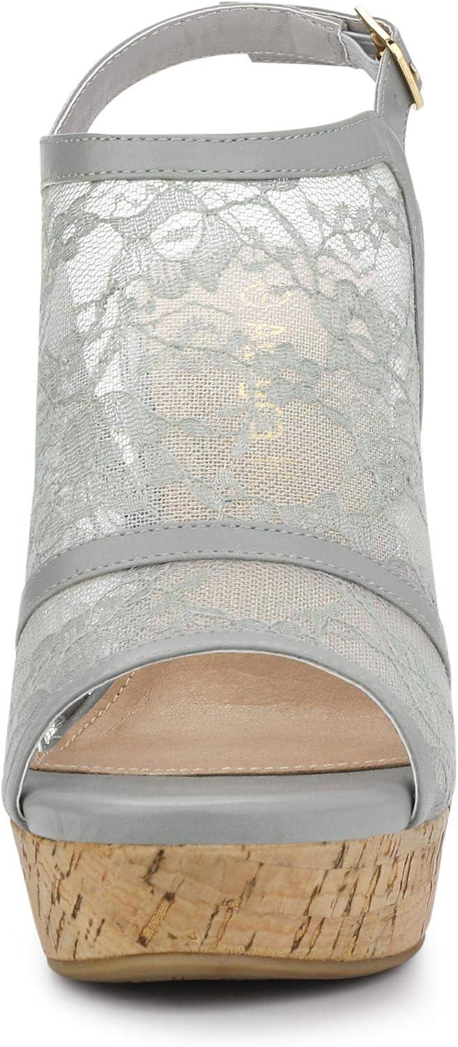 imageAllegra K Womens Open Toe Platform Heel Lace Wedges SandalsGrey
