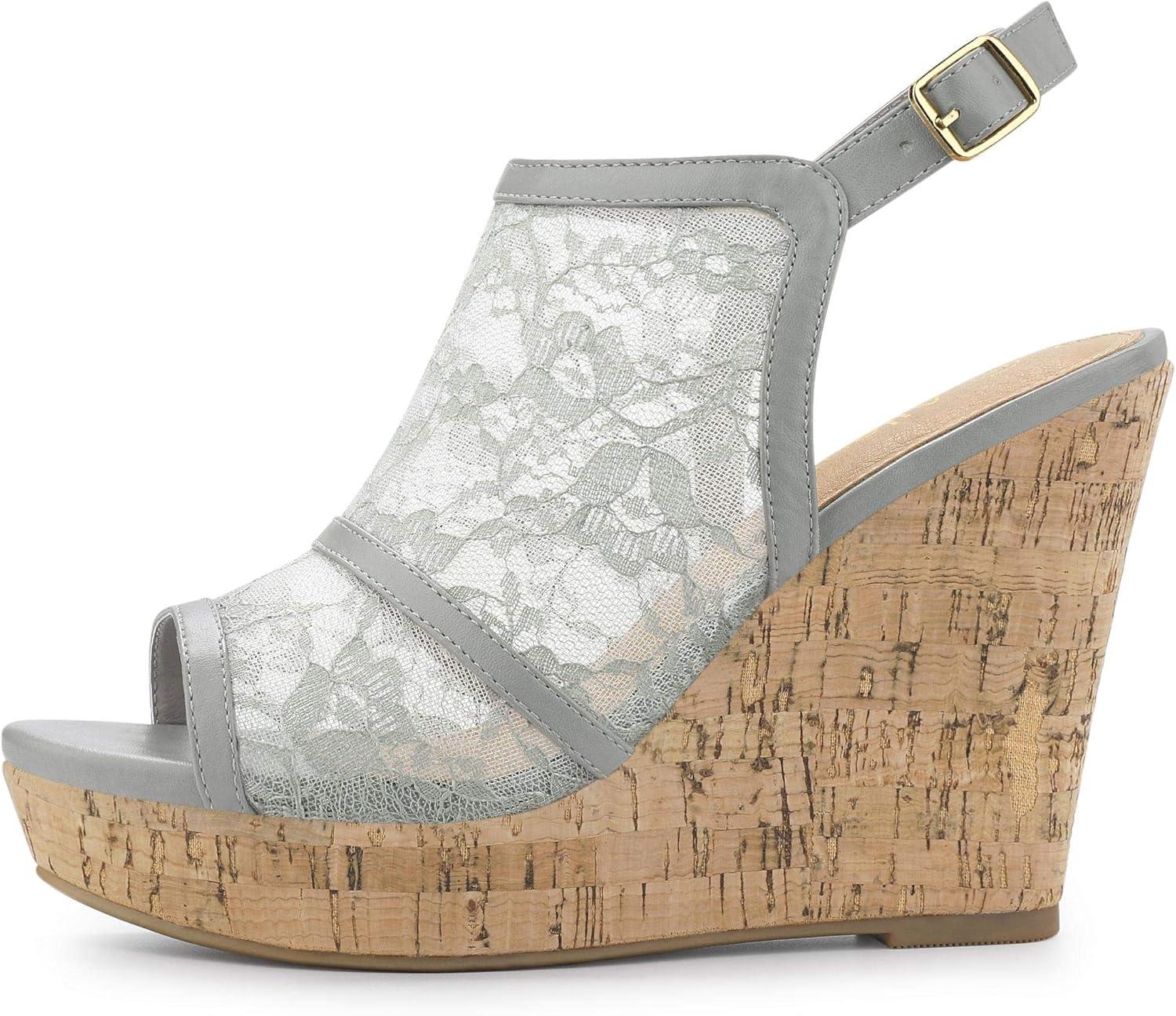 imageAllegra K Womens Open Toe Platform Heel Lace Wedges SandalsGrey
