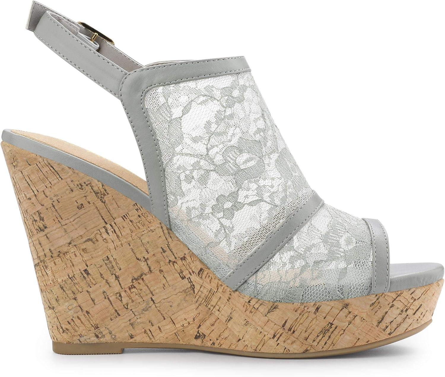 imageAllegra K Womens Open Toe Platform Heel Lace Wedges SandalsGrey