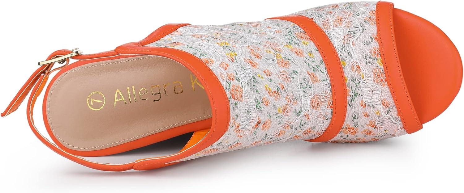 imageAllegra K Womens Open Toe Platform Heel Lace Wedges SandalsOrange Flower