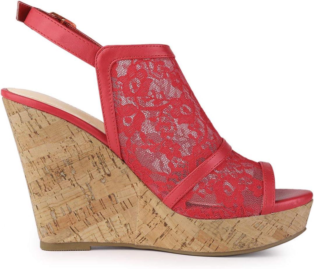 imageAllegra K Womens Open Toe Platform Heel Lace Wedges SandalsRed