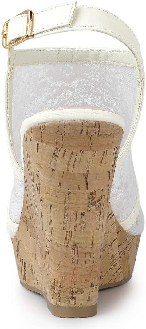 imageAllegra K Womens Open Toe Platform Heel Lace Wedges SandalsWhite