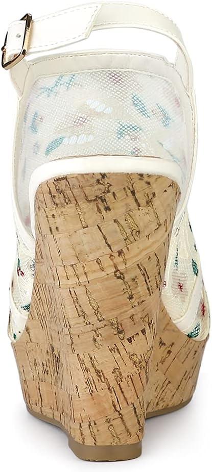 imageAllegra K Womens Open Toe Platform Heel Lace Wedges SandalsWhite Green