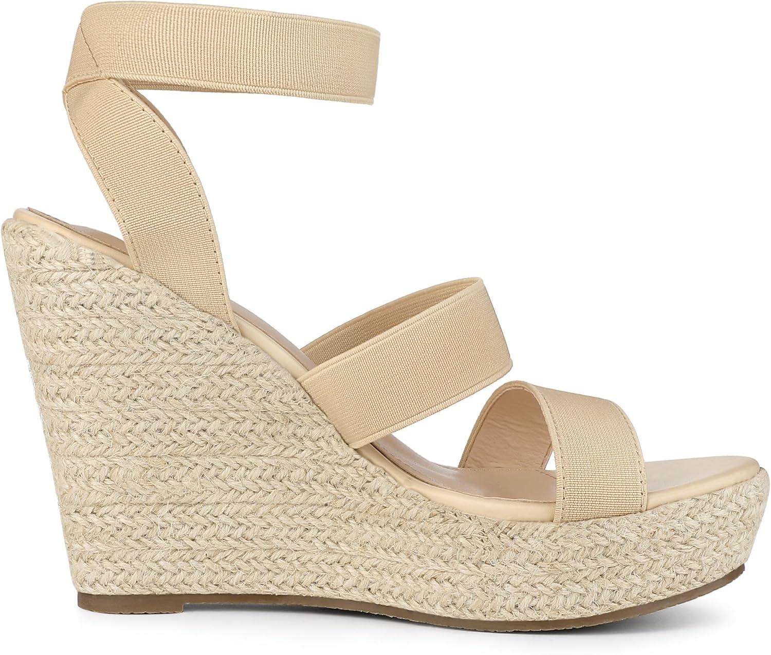 imageAllegra K Womens Platform Ankle Elastic Straps Espadrilles Wedge SandalsBeige