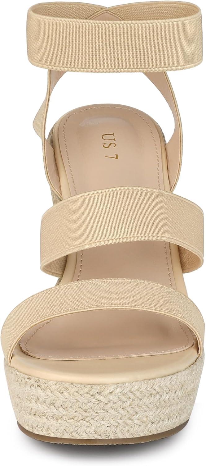 imageAllegra K Womens Platform Ankle Elastic Straps Espadrilles Wedge SandalsBeige
