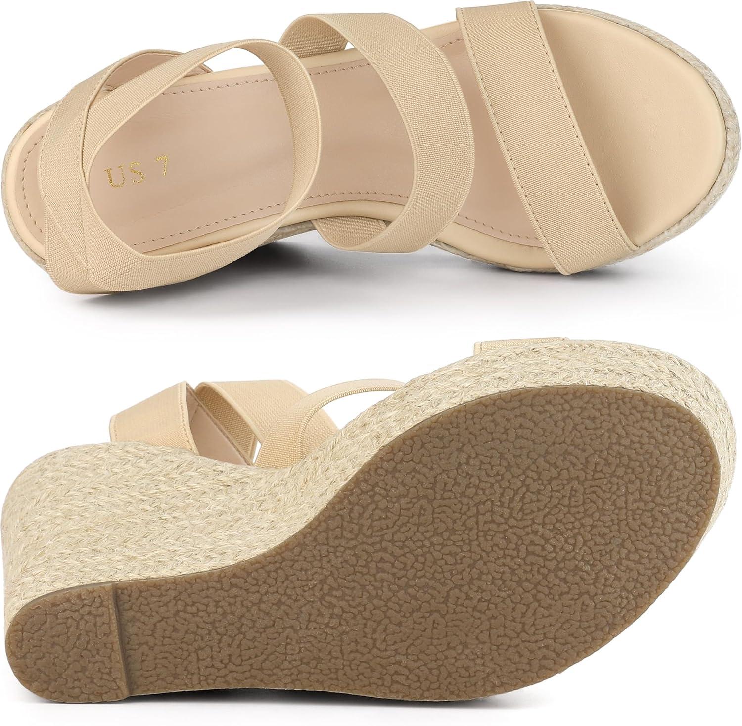 imageAllegra K Womens Platform Ankle Elastic Straps Espadrilles Wedge SandalsBeige