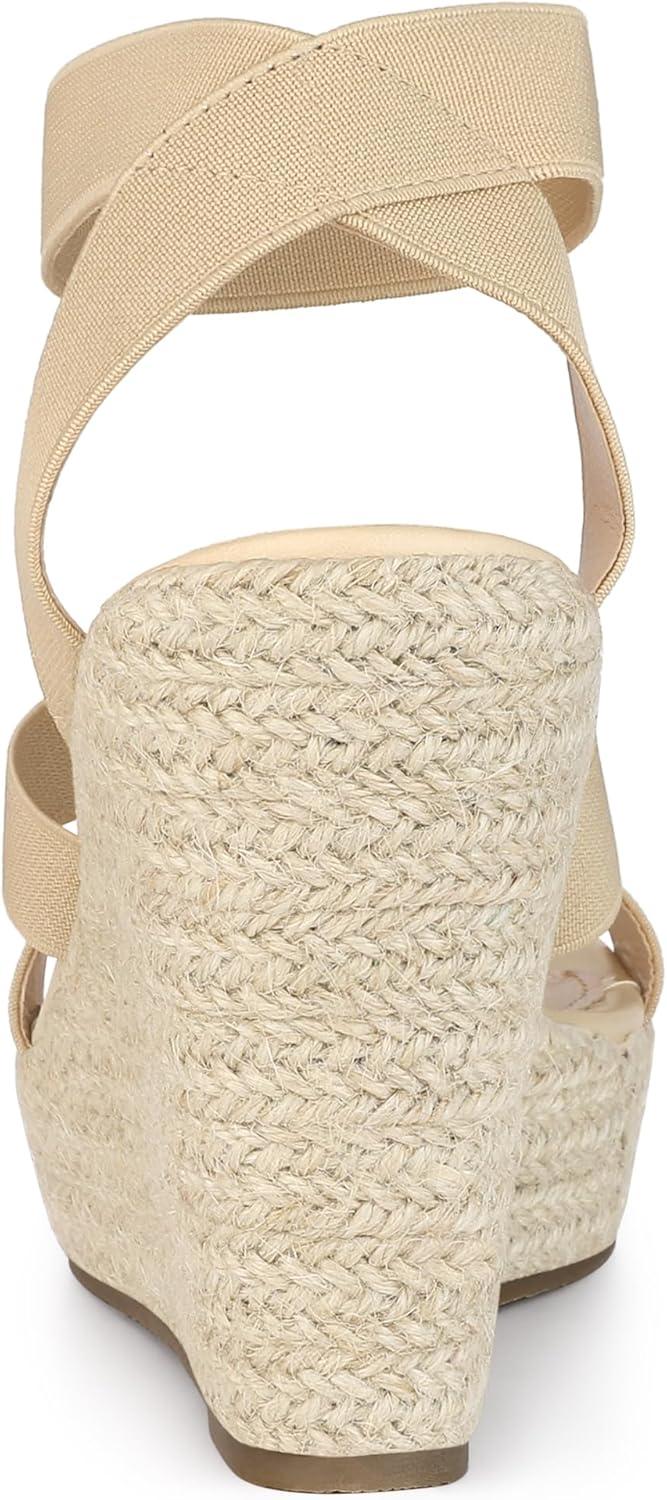 imageAllegra K Womens Platform Ankle Elastic Straps Espadrilles Wedge SandalsBeige
