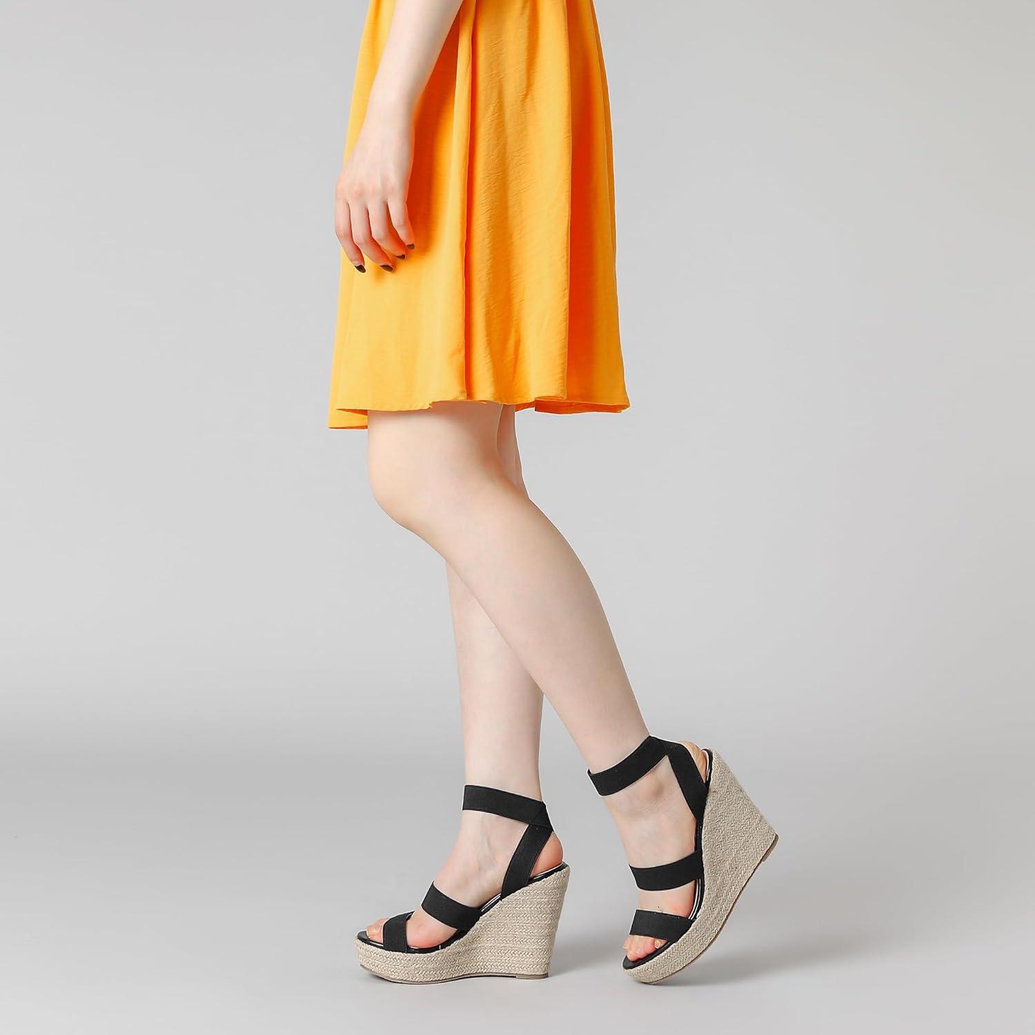 imageAllegra K Womens Platform Ankle Elastic Straps Espadrilles Wedge SandalsBlack