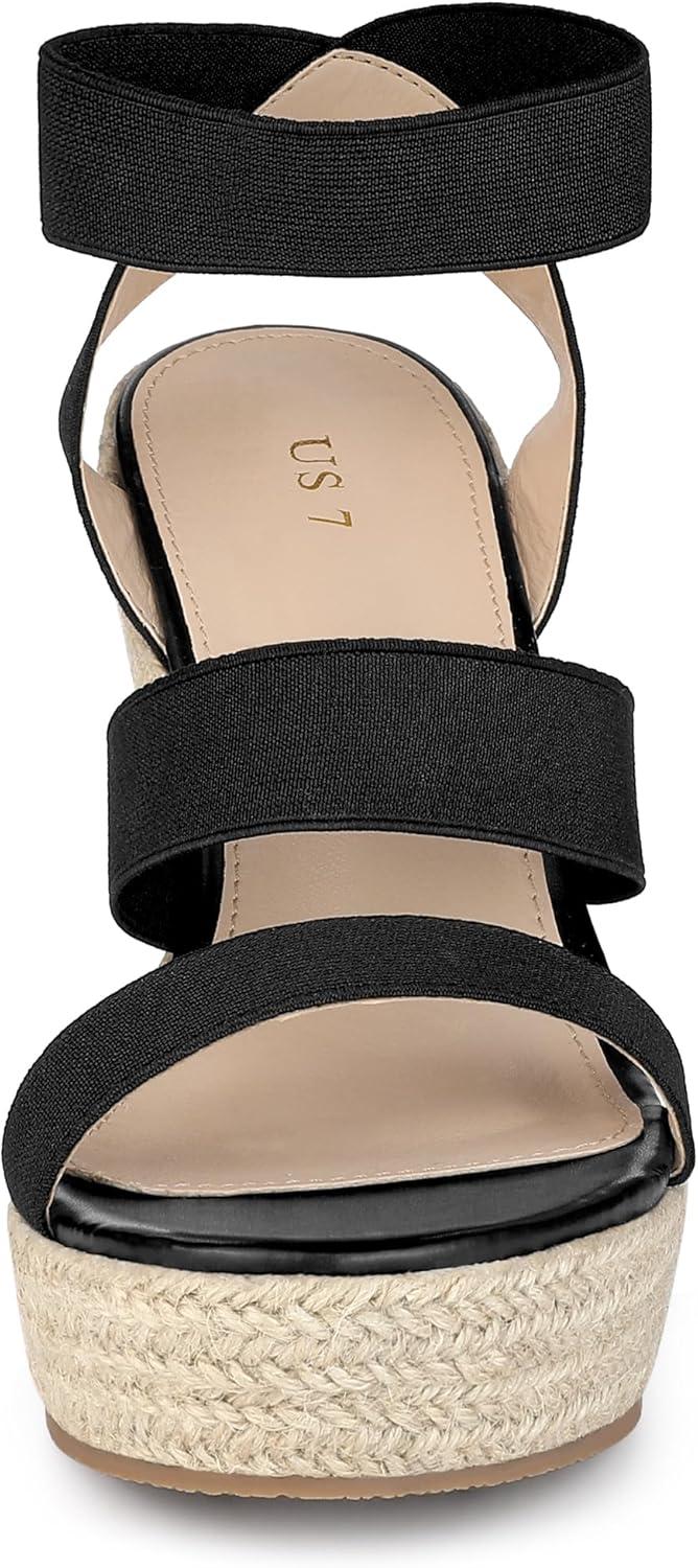 imageAllegra K Womens Platform Ankle Elastic Straps Espadrilles Wedge SandalsBlack