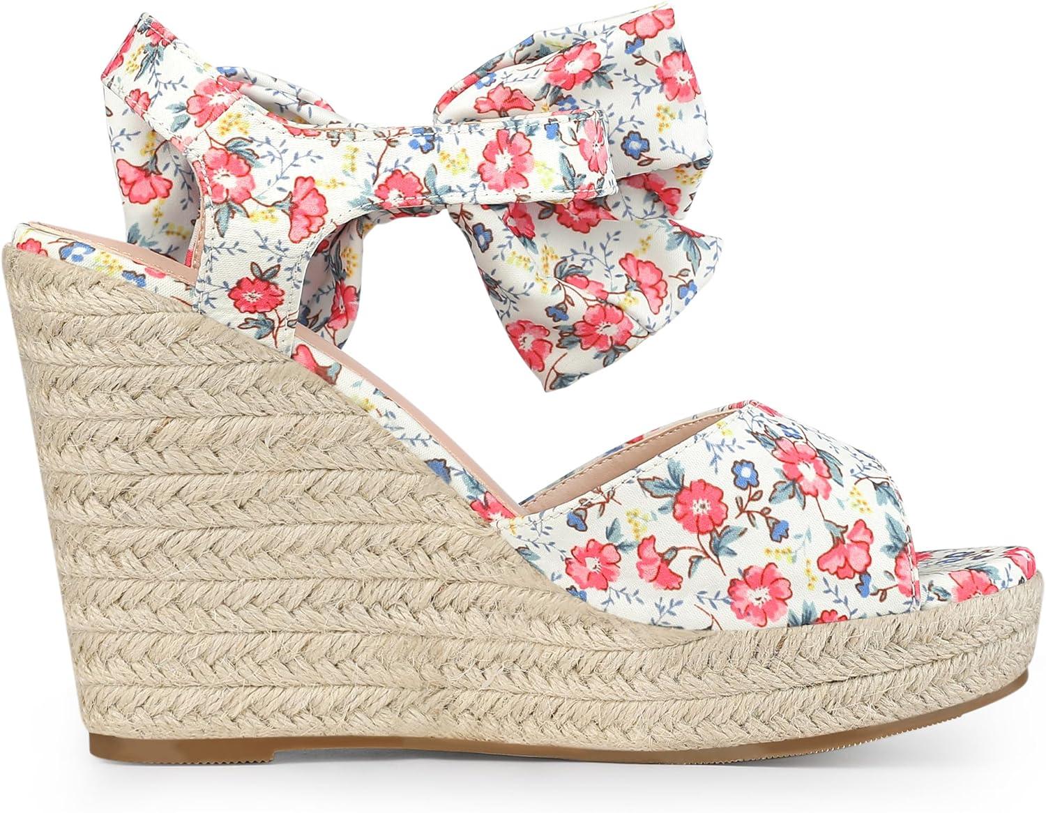 imageAllegra K Womens Platform Floral Printed Slingback Espadrille Wedge SandalsRed