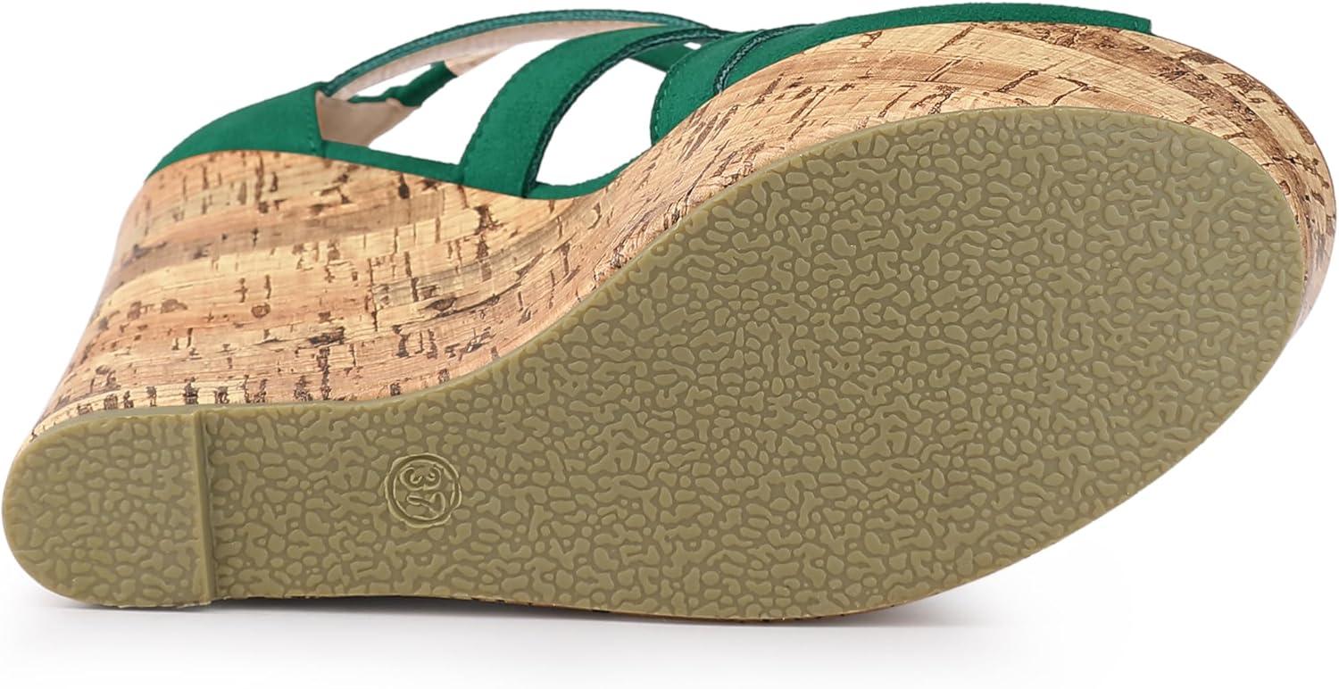 imageAllegra K Womens Platform Peep Toe Cutout Caged Cork Wedge Heel SandalsGreen