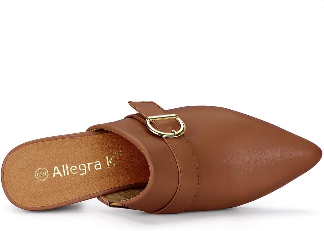 imageAllegra K Womens Pointed Toe Block Heel Brown Mules Shoes 6 M US