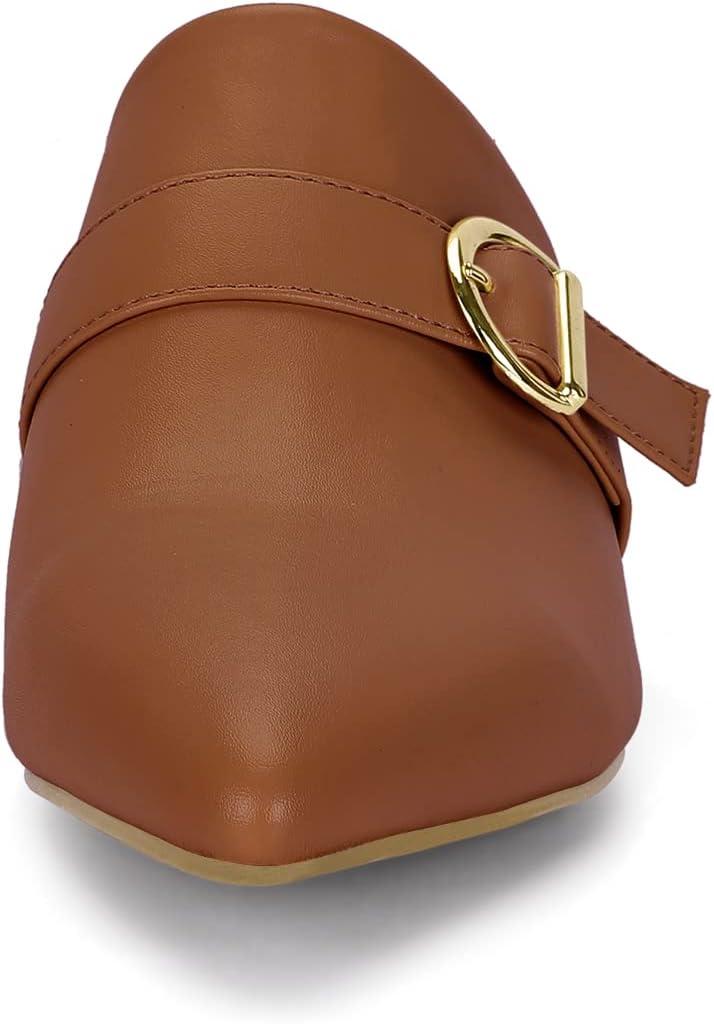 imageAllegra K Womens Pointed Toe Block Heel Brown Mules Shoes 6 M US