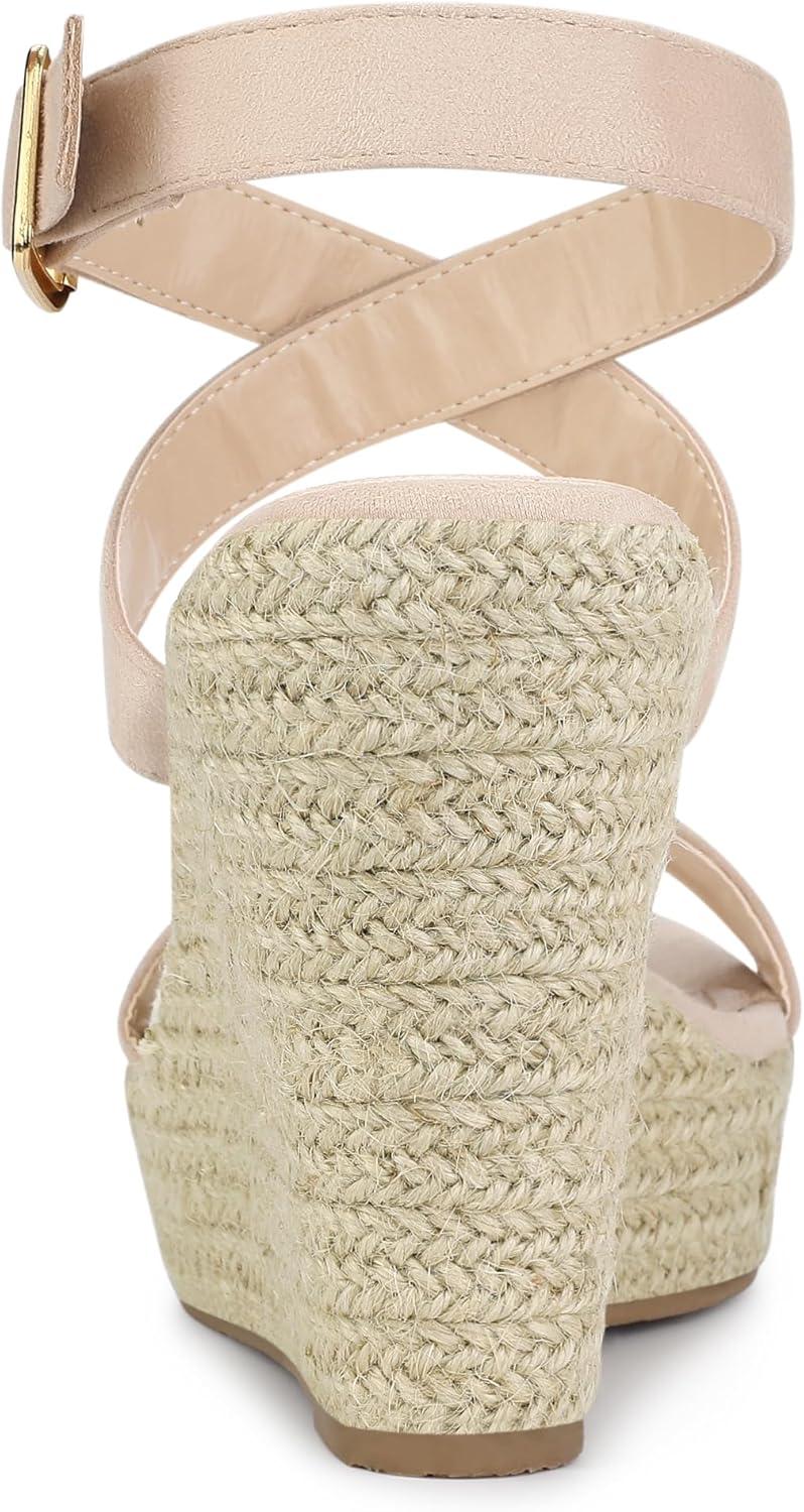 imageAllegra K Womens Slingback Crisscross Espadrille Wedges Heel Beige 07 M US