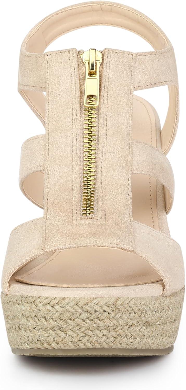 imageAllegra K Womens Wedges Zipper Sandals Platform Wedges Heels SandalsBeige