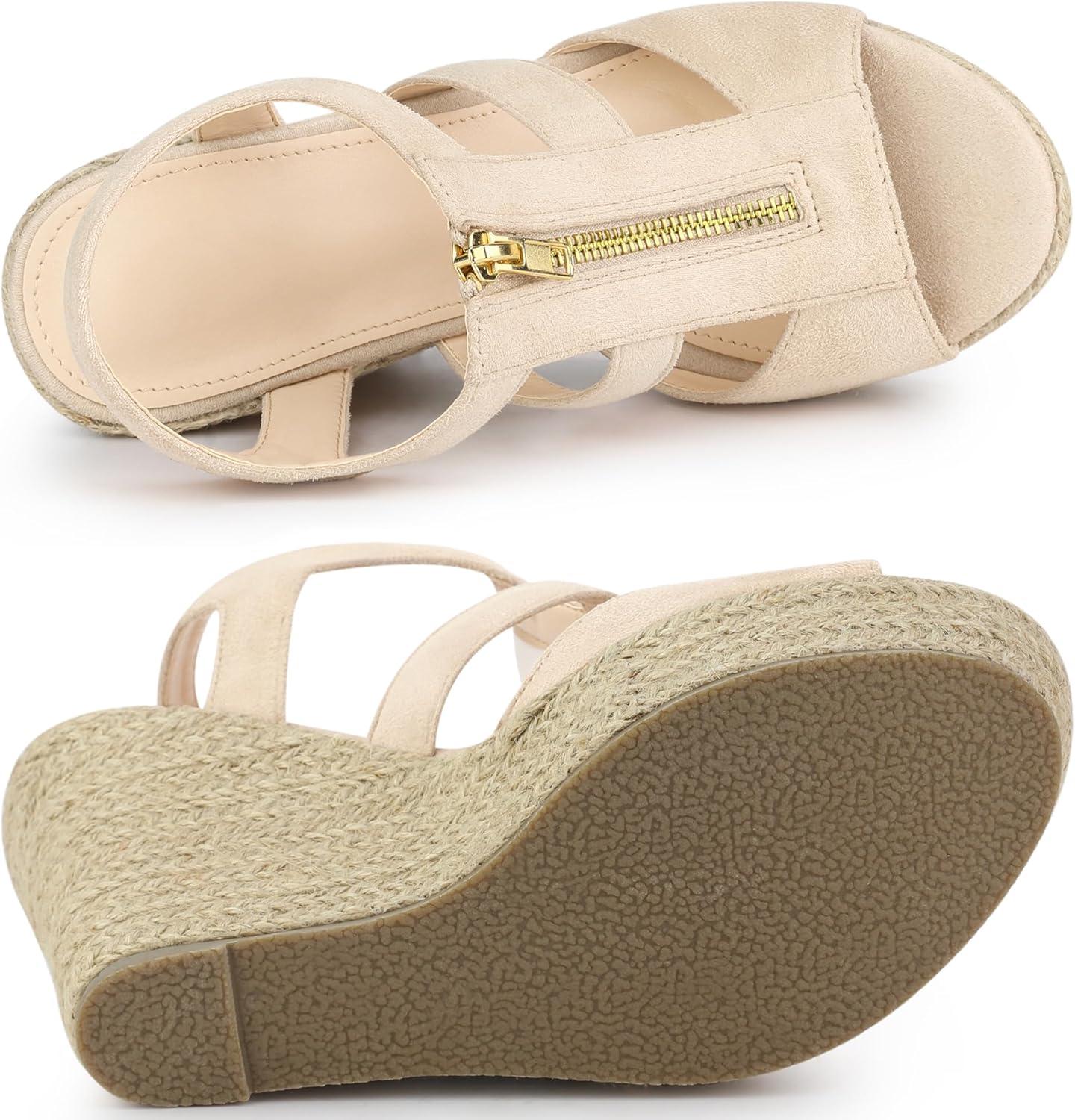 imageAllegra K Womens Wedges Zipper Sandals Platform Wedges Heels SandalsBeige