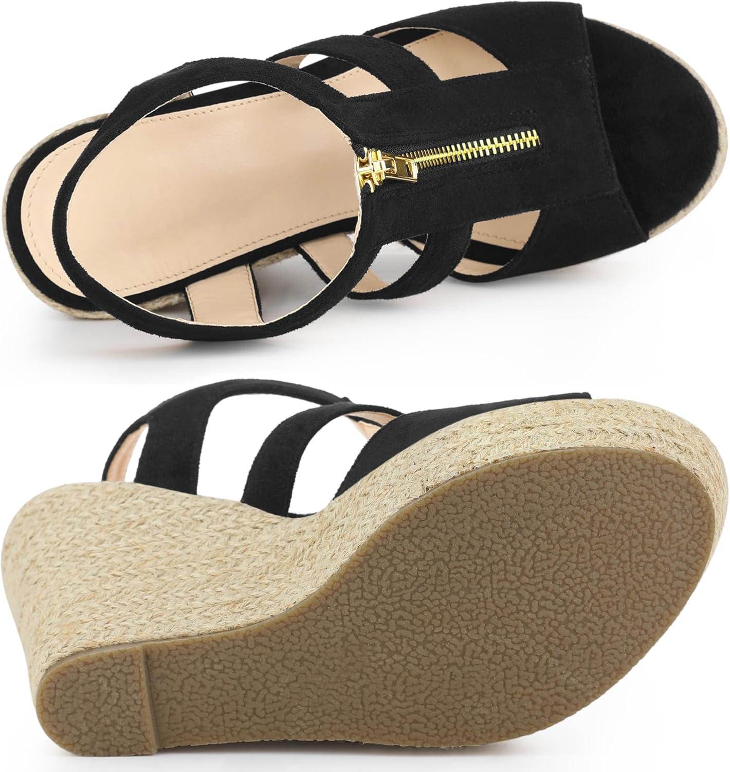 imageAllegra K Womens Wedges Zipper Sandals Platform Wedges Heels SandalsBlack
