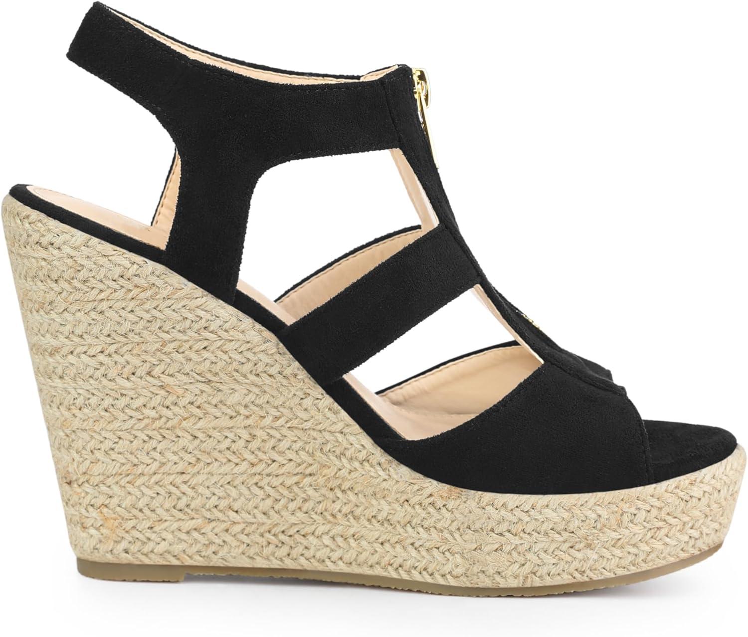 imageAllegra K Womens Wedges Zipper Sandals Platform Wedges Heels SandalsBlack