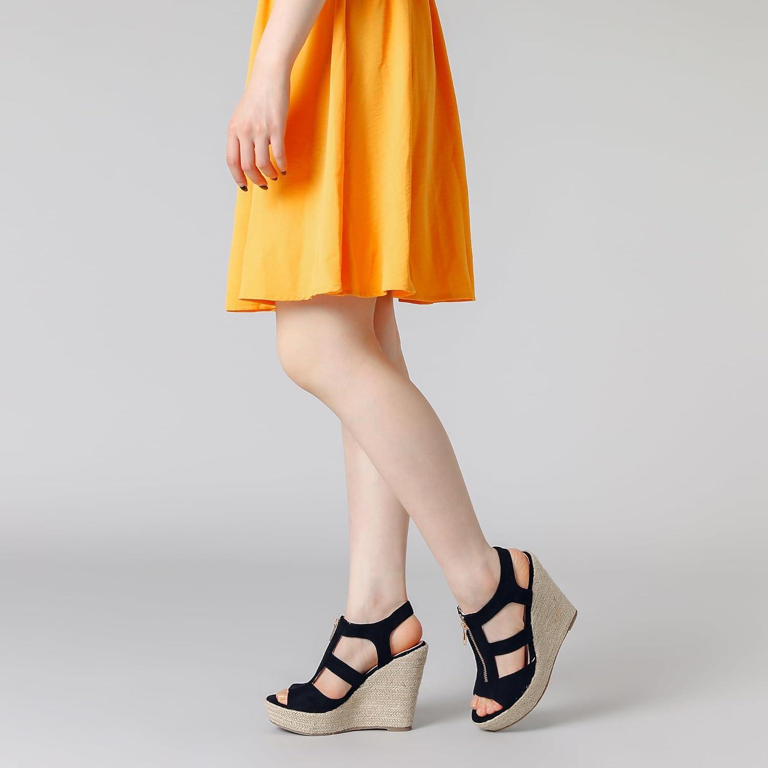 imageAllegra K Womens Wedges Zipper Sandals Platform Wedges Heels SandalsBlack