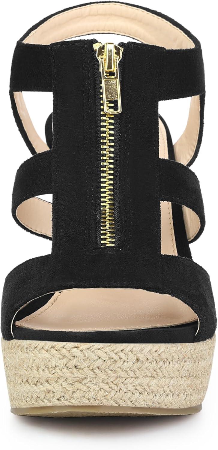imageAllegra K Womens Wedges Zipper Sandals Platform Wedges Heels SandalsBlack