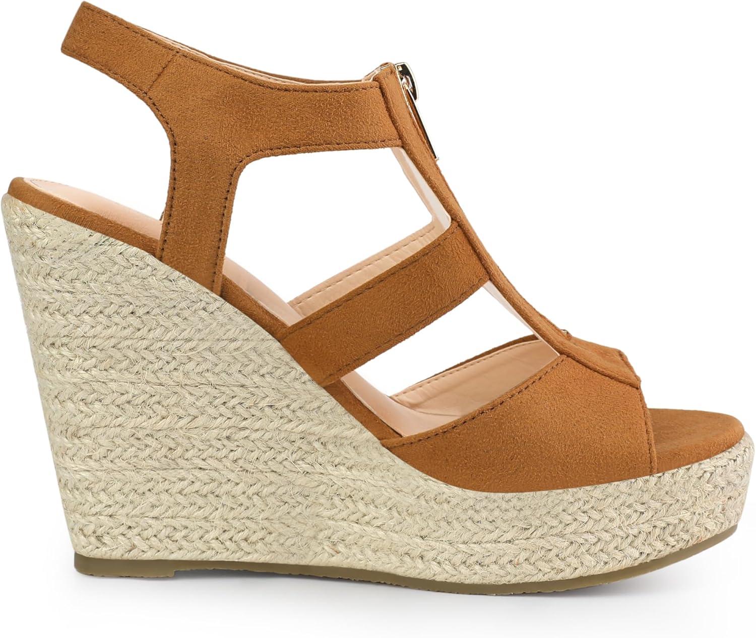 imageAllegra K Womens Wedges Zipper Sandals Platform Wedges Heels SandalsBrown