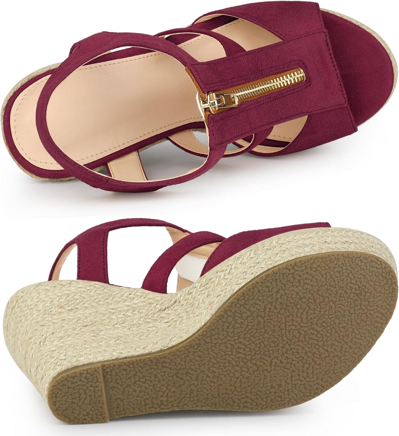 imageAllegra K Womens Wedges Zipper Sandals Platform Wedges Heels SandalsBurgundy
