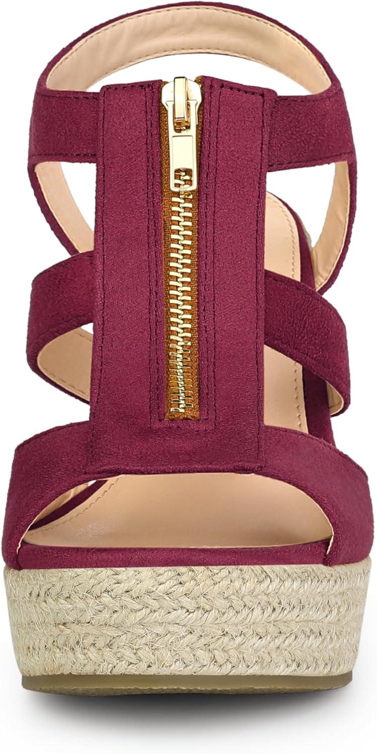 imageAllegra K Womens Wedges Zipper Sandals Platform Wedges Heels SandalsBurgundy