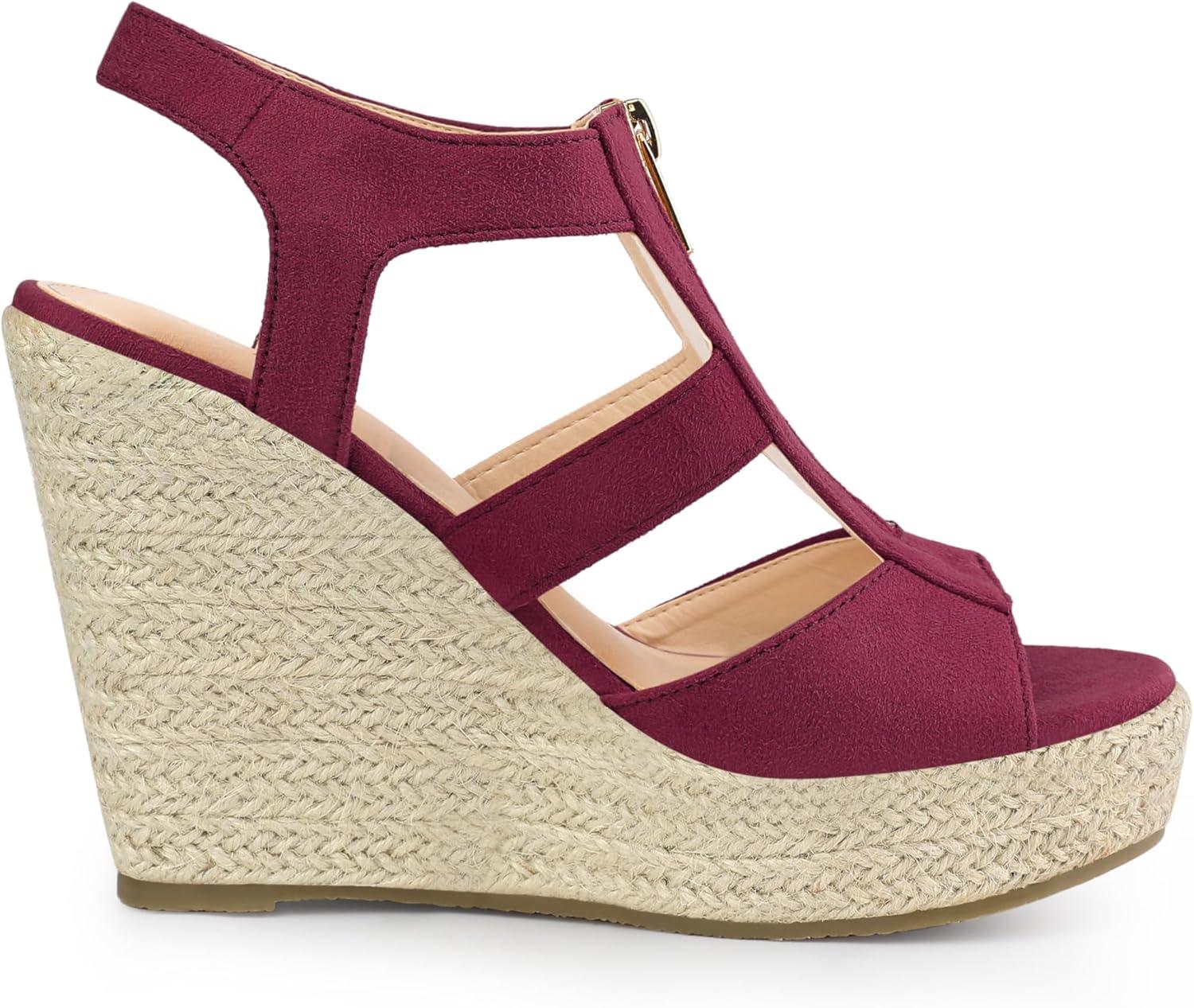 imageAllegra K Womens Wedges Zipper Sandals Platform Wedges Heels SandalsBurgundy