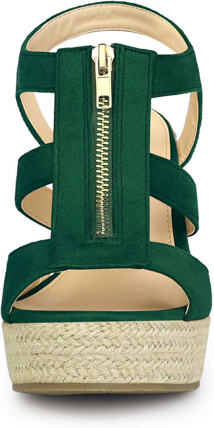 imageAllegra K Womens Wedges Zipper Sandals Platform Wedges Heels SandalsEmerald Green