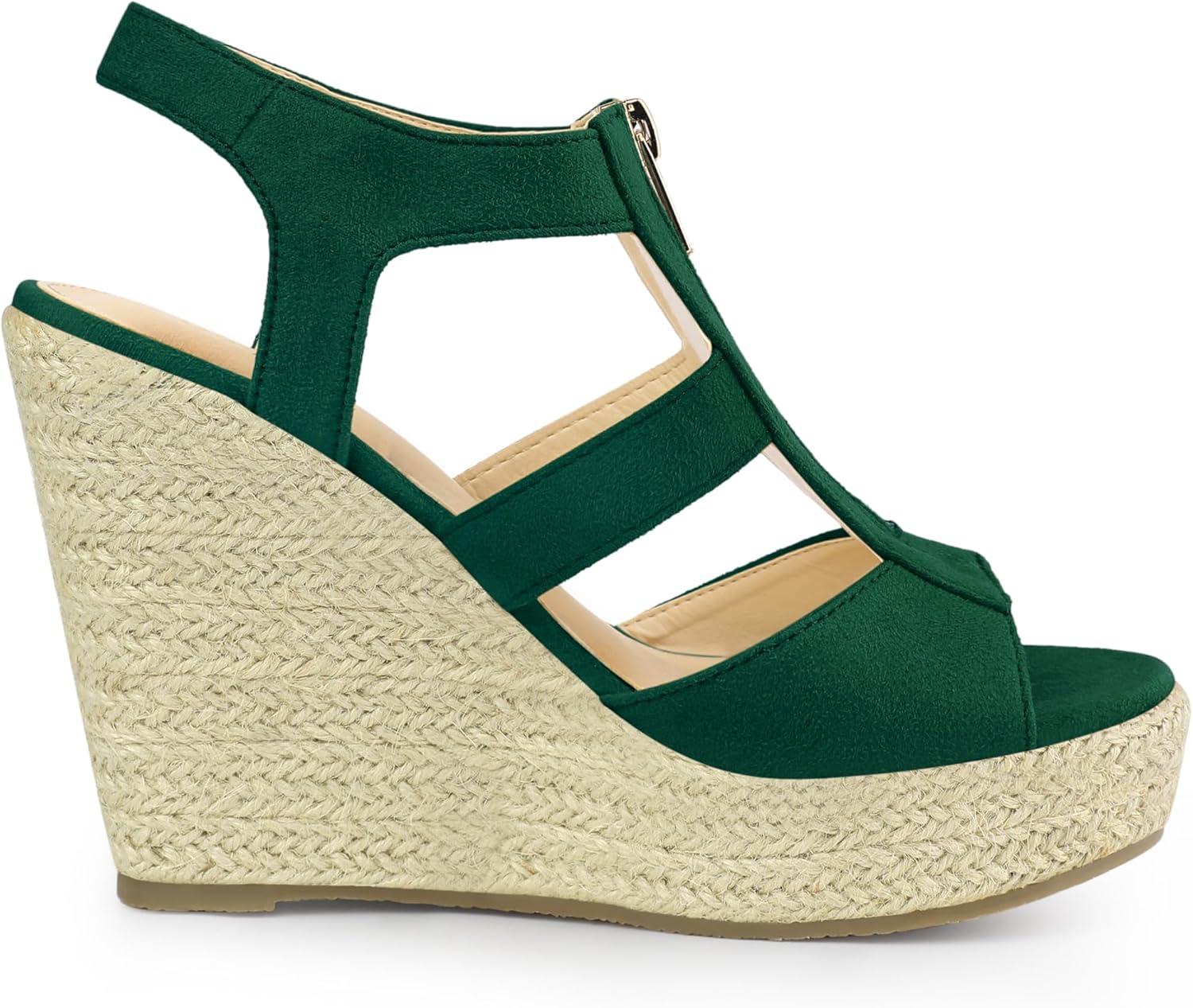 imageAllegra K Womens Wedges Zipper Sandals Platform Wedges Heels SandalsEmerald Green