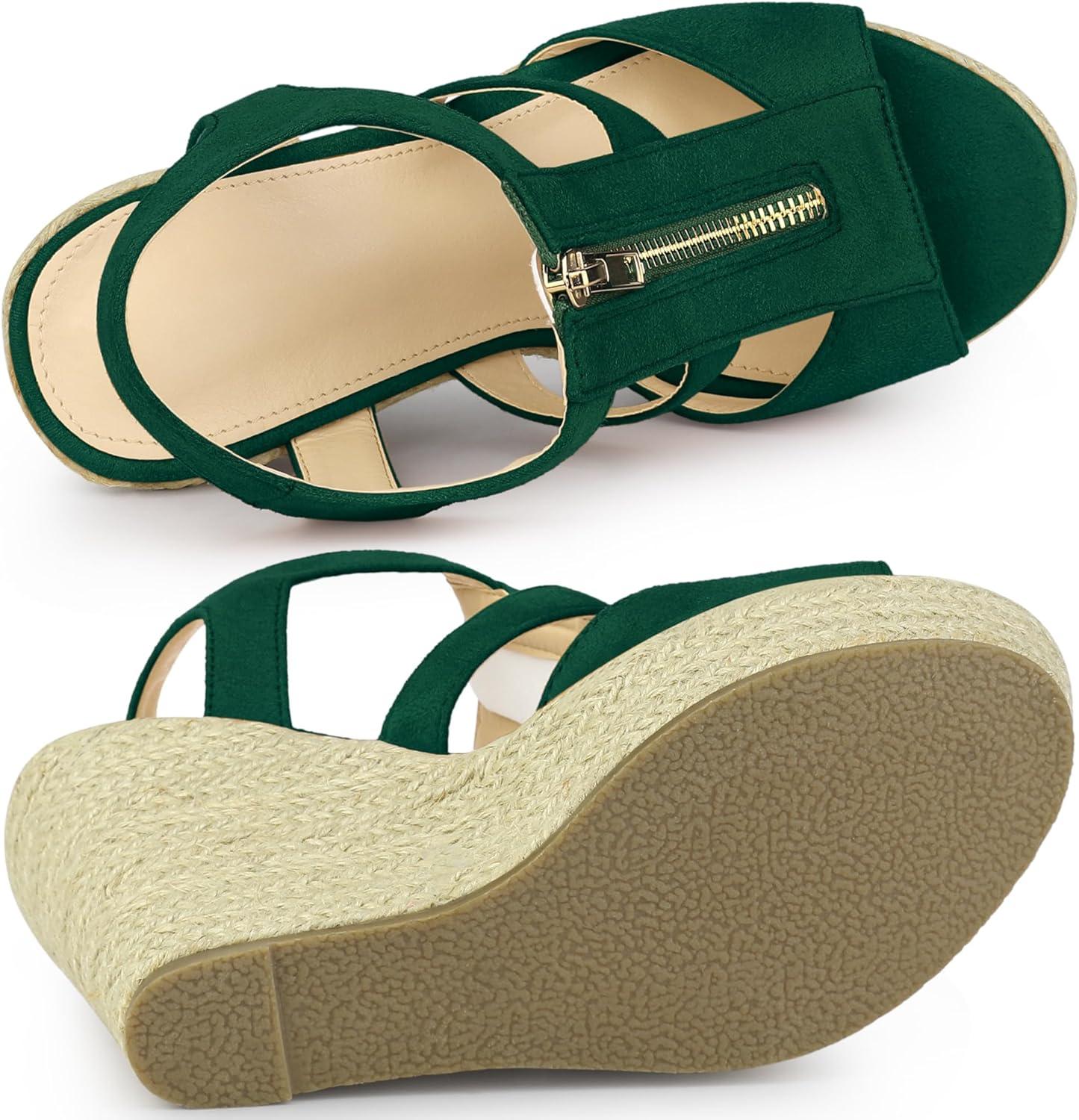 imageAllegra K Womens Wedges Zipper Sandals Platform Wedges Heels SandalsEmerald Green