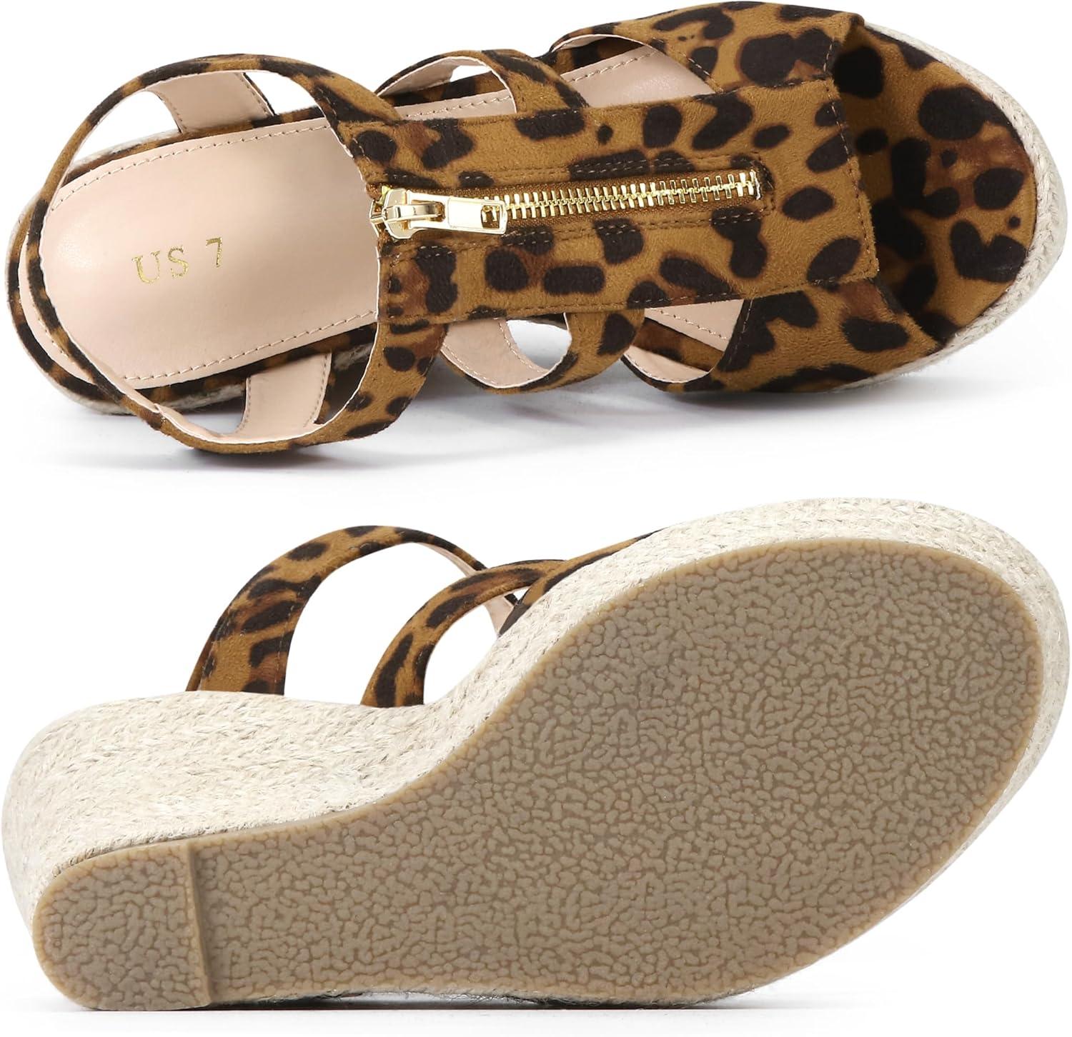 imageAllegra K Womens Wedges Zipper Sandals Platform Wedges Heels SandalsLeopard