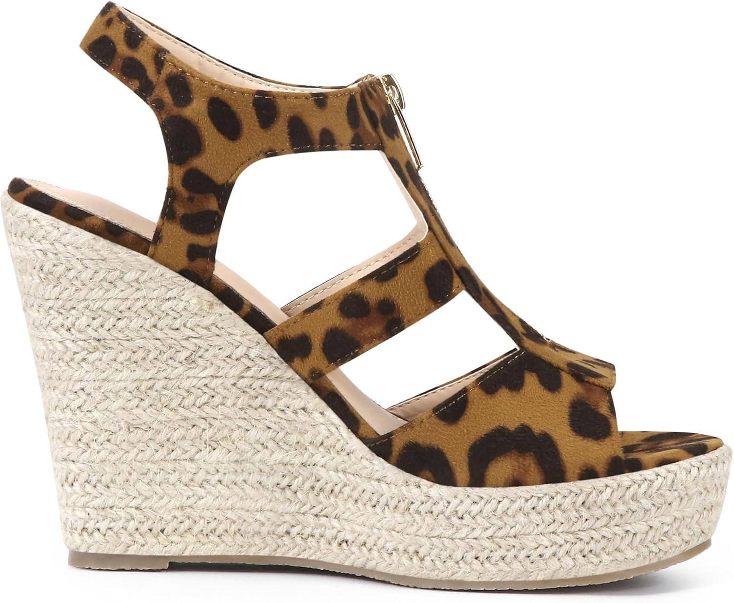 imageAllegra K Womens Wedges Zipper Sandals Platform Wedges Heels SandalsLeopard