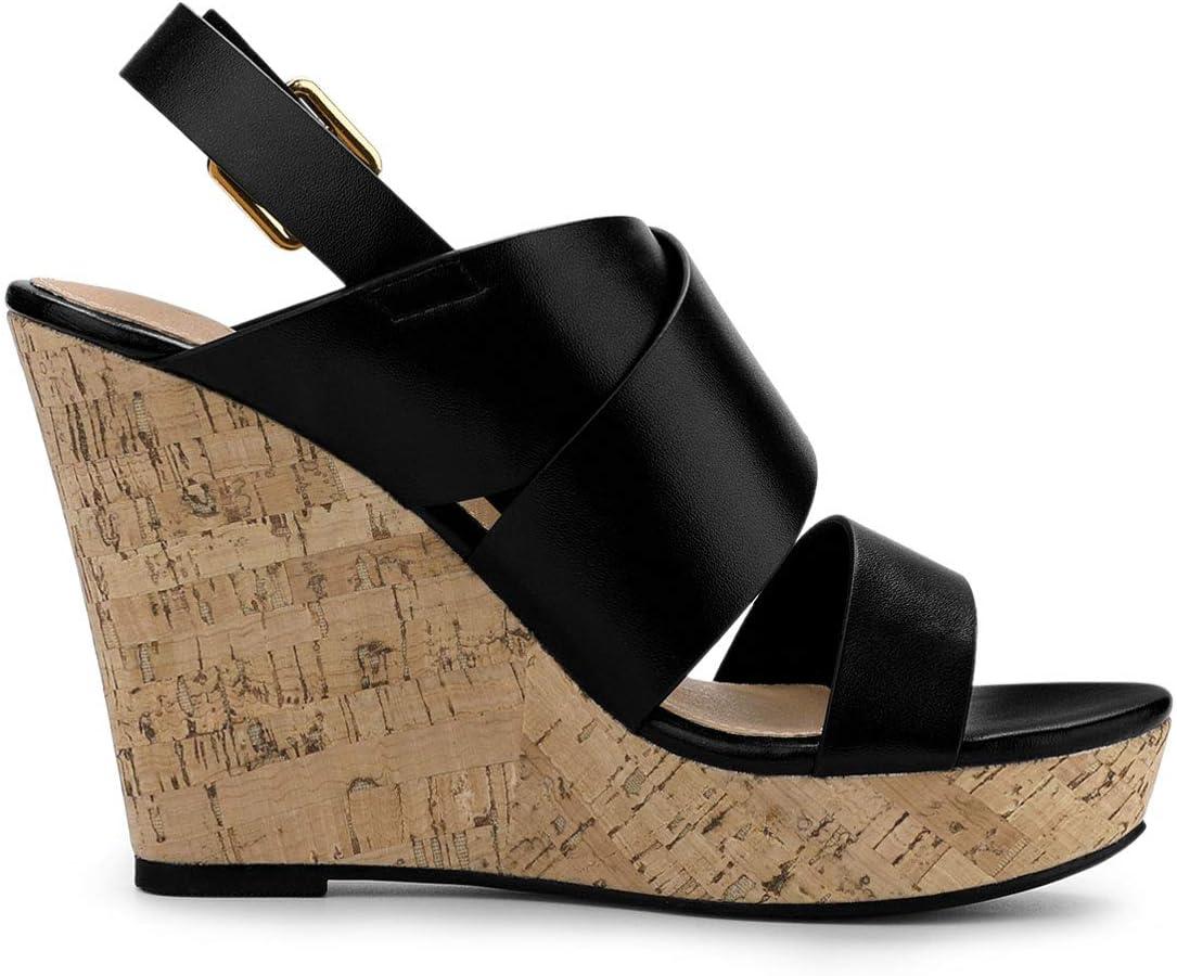 imageAllegra K Womens Wood Wedges Platform Wedge SandalsBlack