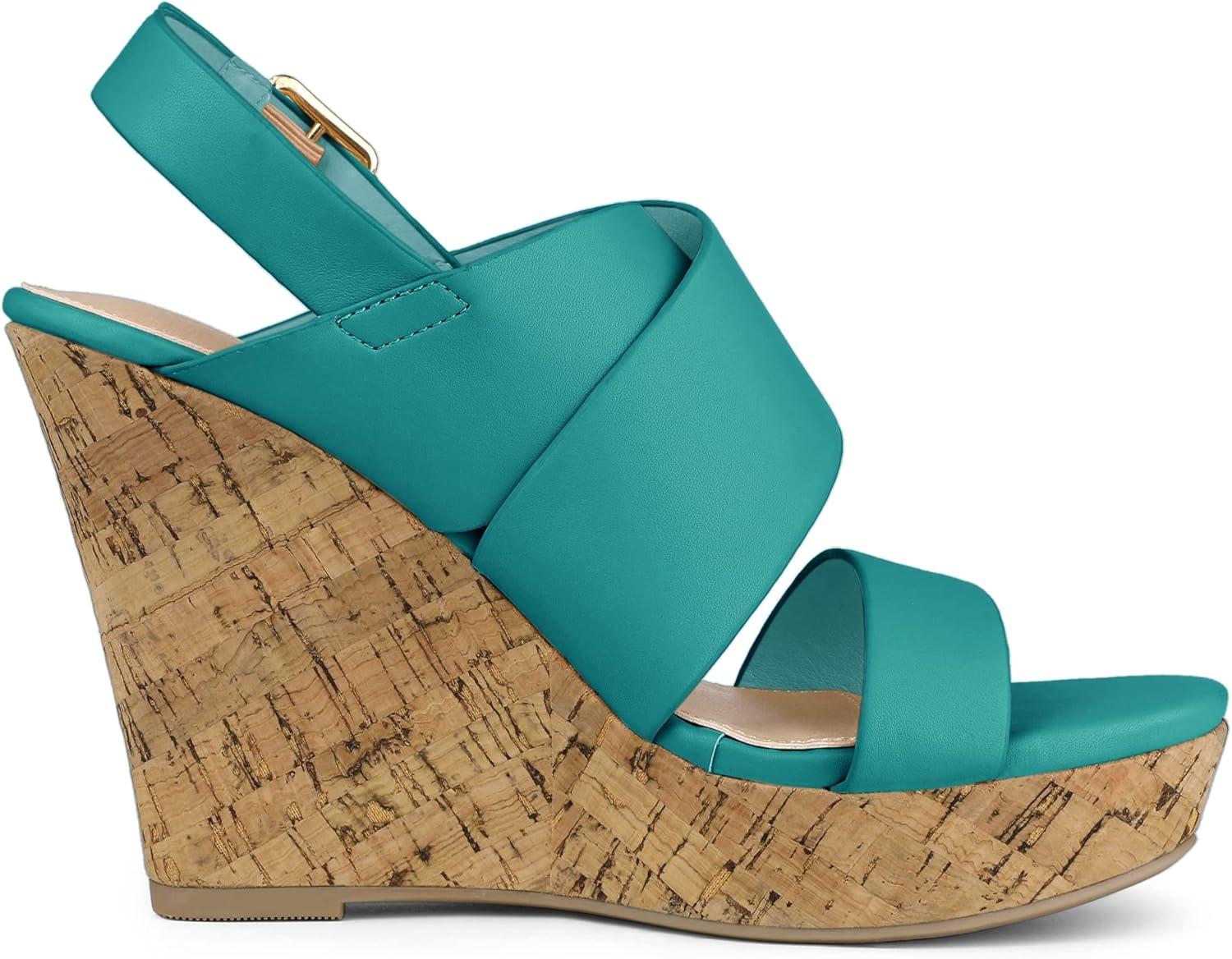 imageAllegra K Womens Wood Wedges Platform Wedge SandalsLake Green
