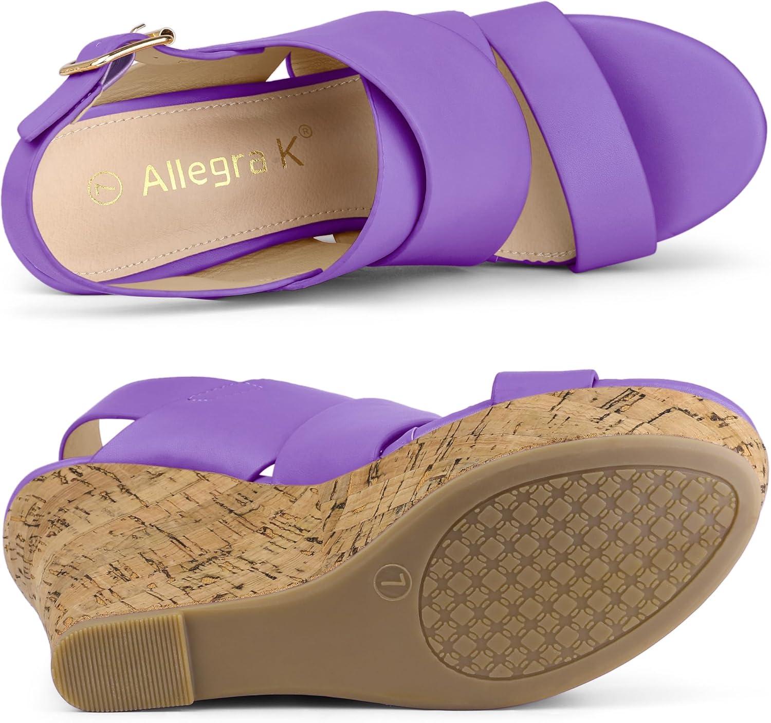 imageAllegra K Womens Wood Wedges Platform Wedge SandalsPurple