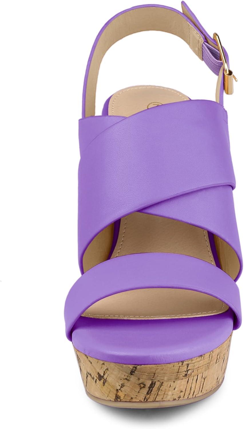imageAllegra K Womens Wood Wedges Platform Wedge SandalsPurple