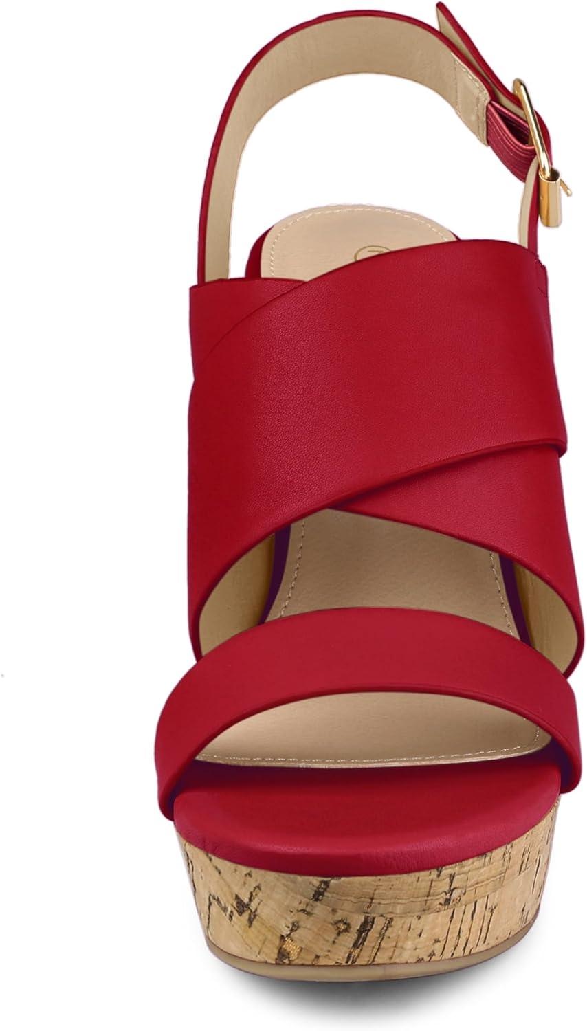 imageAllegra K Womens Wood Wedges Platform Wedge SandalsRed