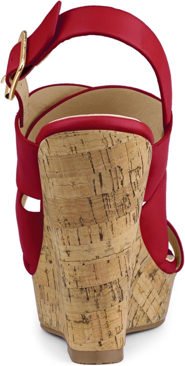 imageAllegra K Womens Wood Wedges Platform Wedge SandalsRed