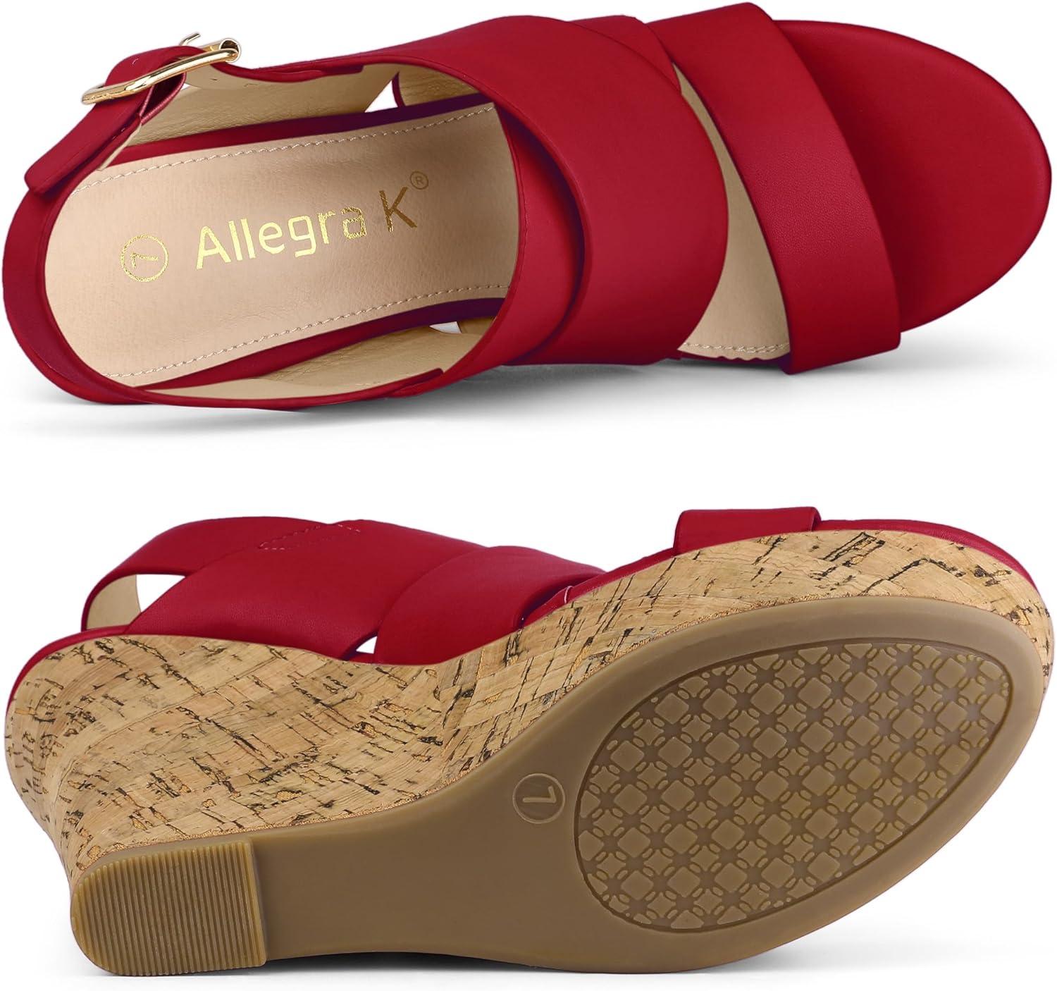 imageAllegra K Womens Wood Wedges Platform Wedge SandalsRed