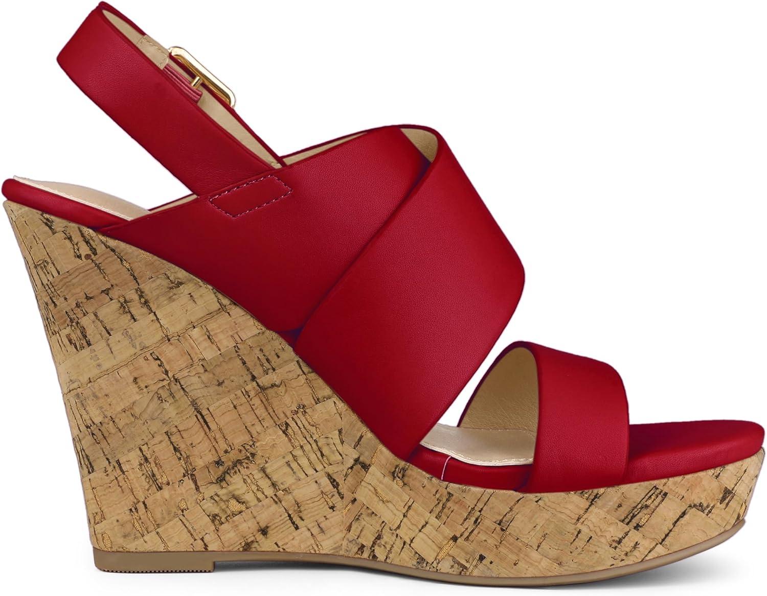 imageAllegra K Womens Wood Wedges Platform Wedge SandalsRed