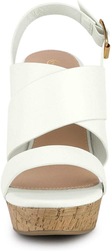 imageAllegra K Womens Wood Wedges Platform Wedge SandalsWhite
